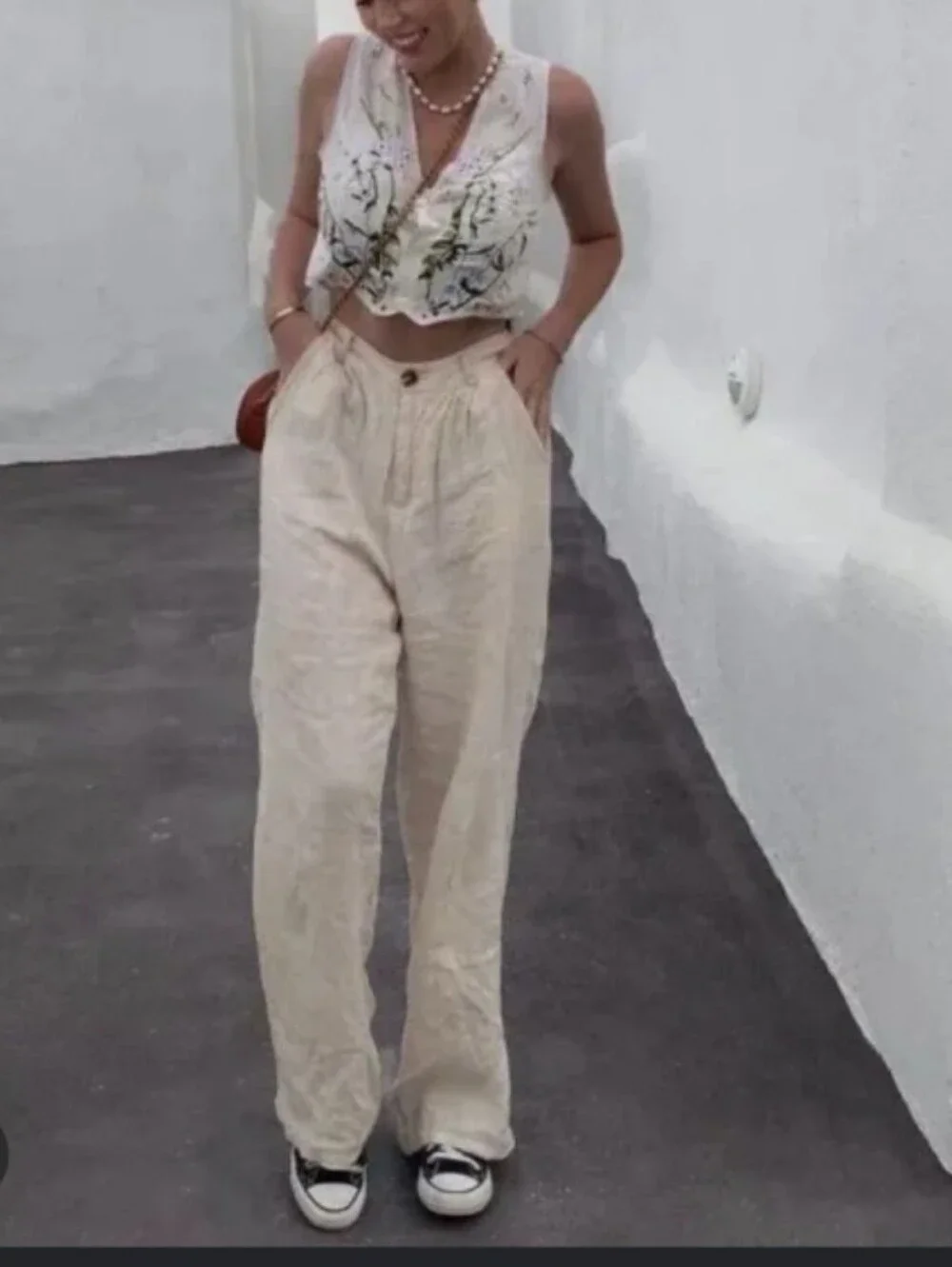 Vrg Grl Keeping Cool Linen Pleated Wide Leg Pants Au10 Us6